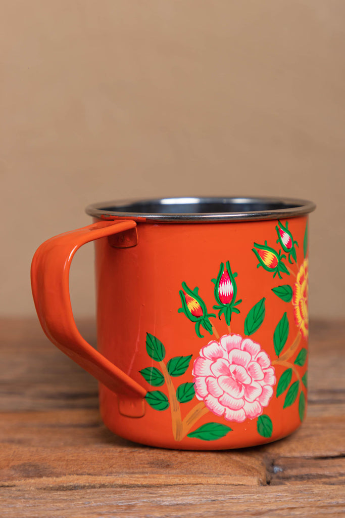 Hand Painted Red Floral Stainless Steel Mug