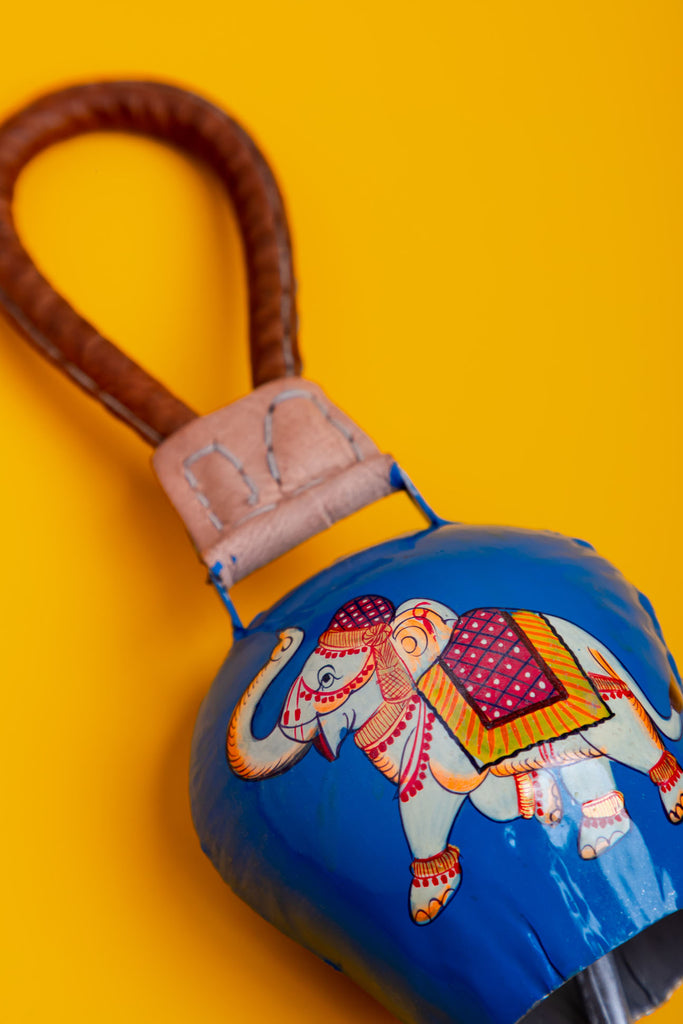 Blue Elephant Handpainted Cow Bell Hanging
