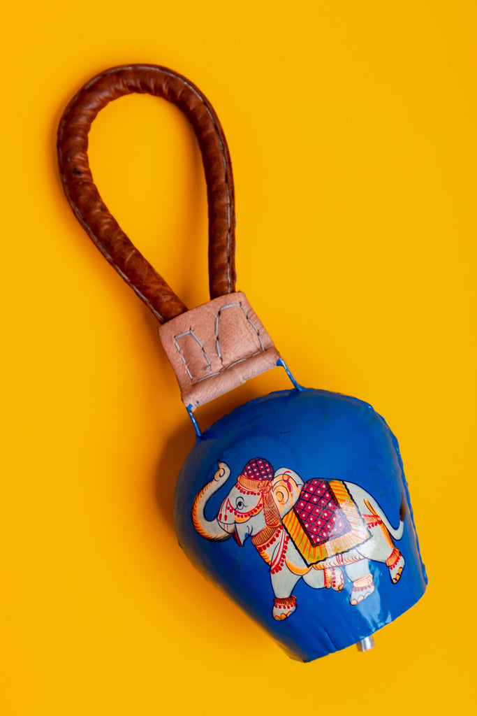 Blue Elephant Handpainted Cow Bell Hanging