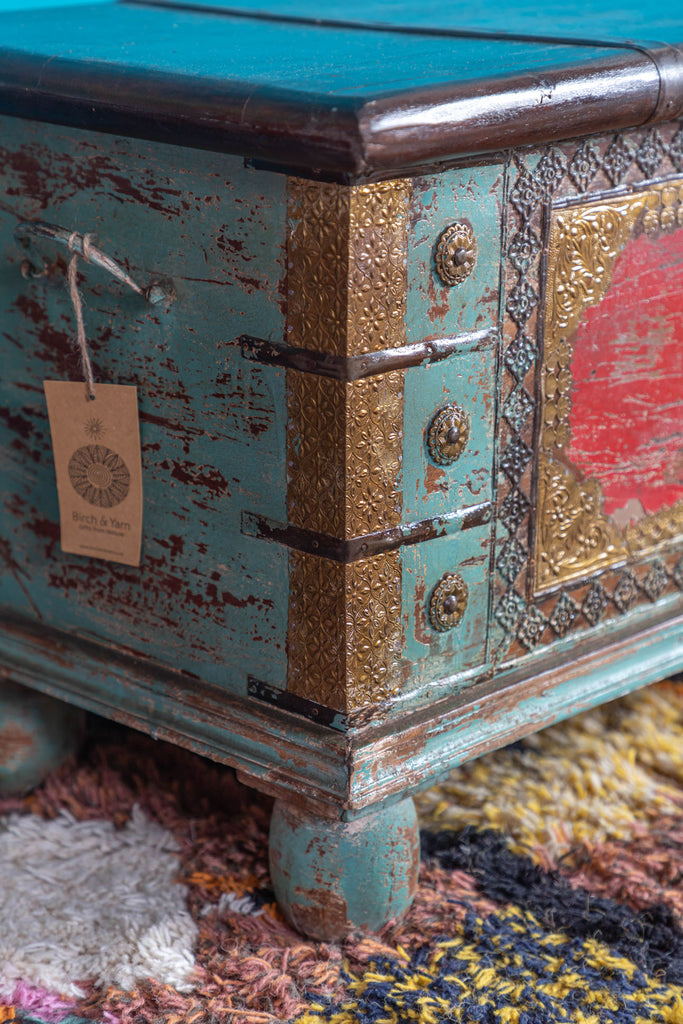 Reclaimed Wooden Pinky Trunk with Brass Trim