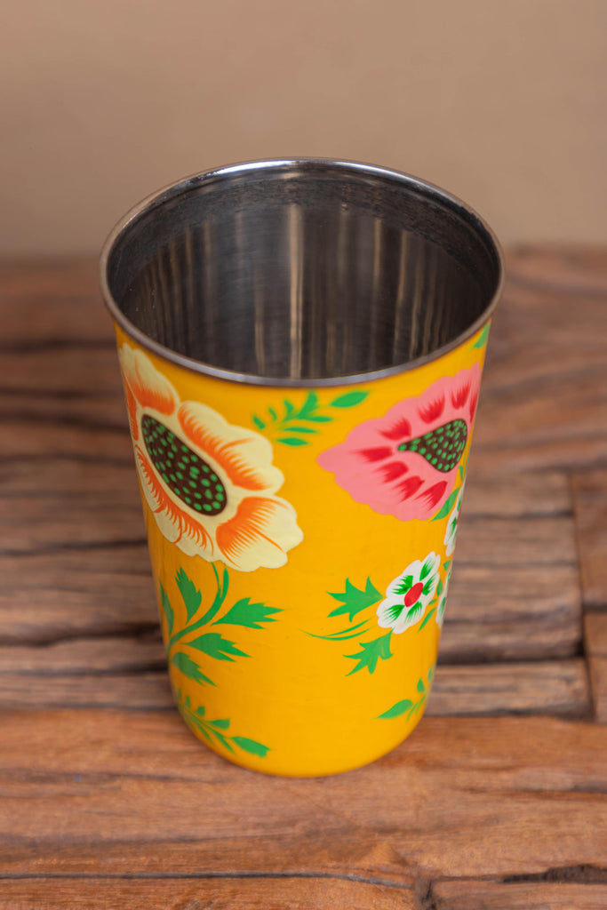 Hand Painted Yellow Floral Stainless Steel Tumbler