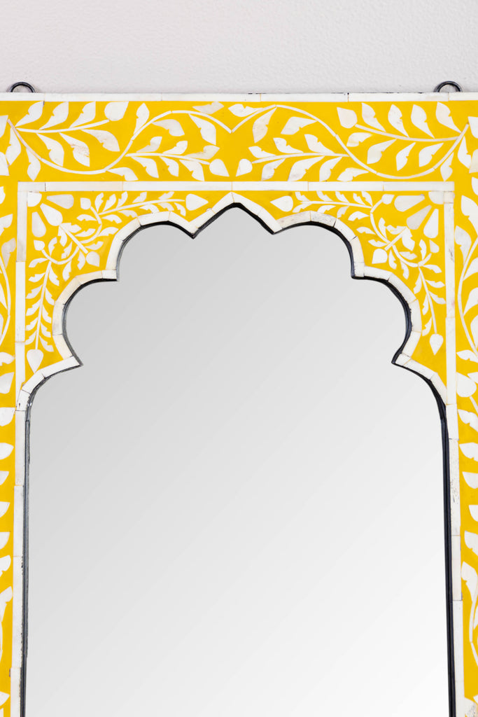 Yellow Mandir Bone Inlay Mirror