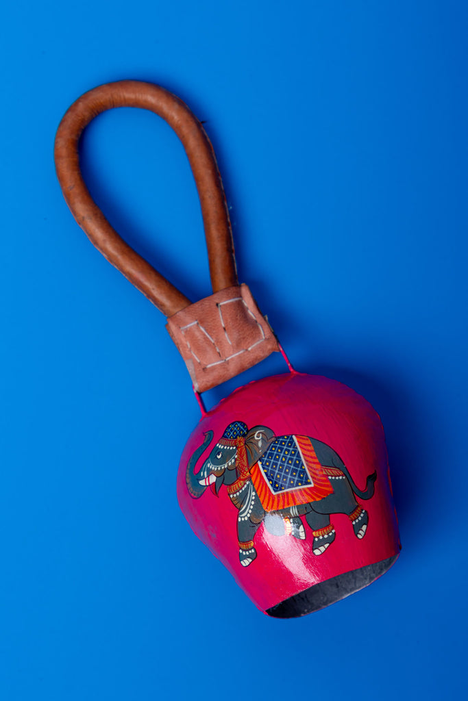 Pink Elephant Handpainted Cow Bell Hanging
