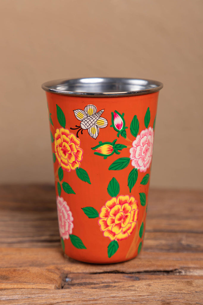 Hand Painted Red Floral Stainless Steel Tumbler