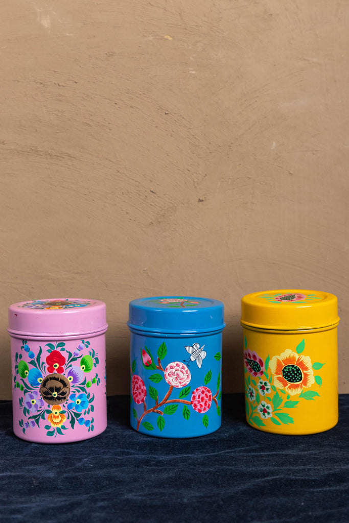 Hand Painted Floral Stainless Steel Canister Set