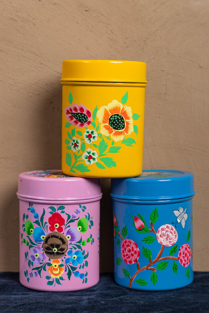 Hand Painted Floral Stainless Steel Canister Set