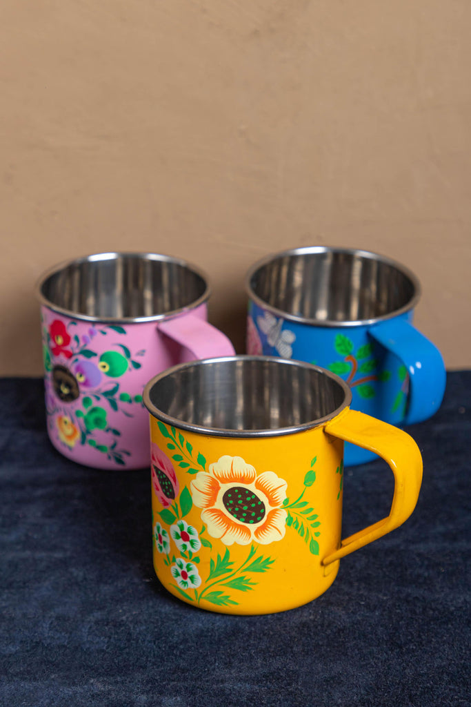 Hand Painted  Yellow Floral Stainless Steel Mug