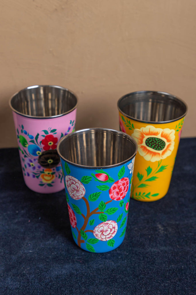 Hand Painted Yellow Floral Stainless Steel Tumbler
