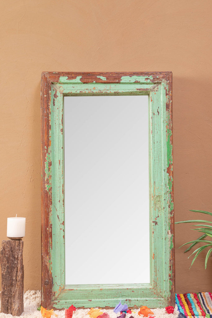 Vintage Green Large Wooden Mirror
