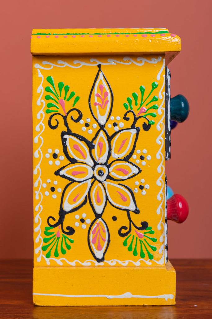 Yellow Mosaic Pattern 4 Drawer Wooden Spice Box
