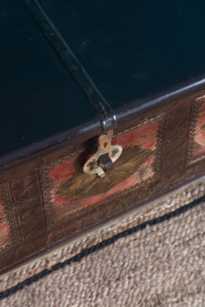 Copper Reclaimed Wooden Trunk with Brass Trim