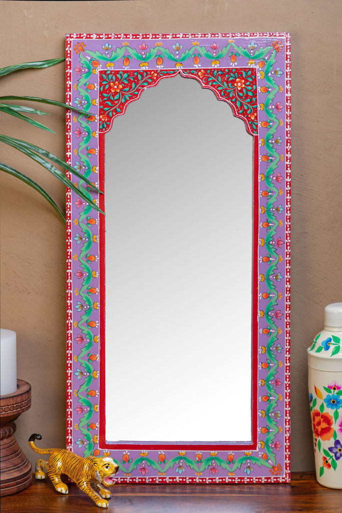 Lilac Mandir Wooden Mirror with Mehandi Work
