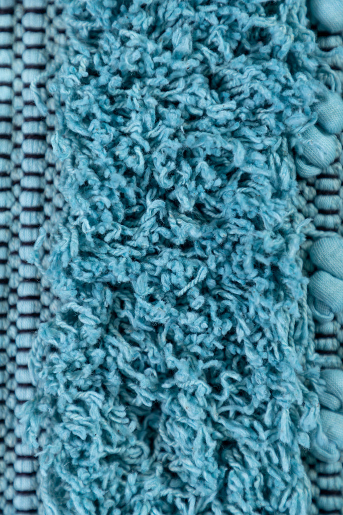 Teal Cotton Shaggy Rug with Braids & Loops