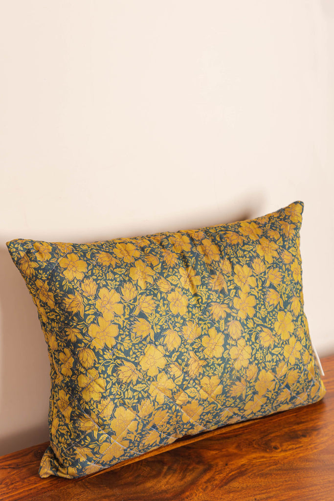 Golden Floral Recycled Saree Cushion Cover