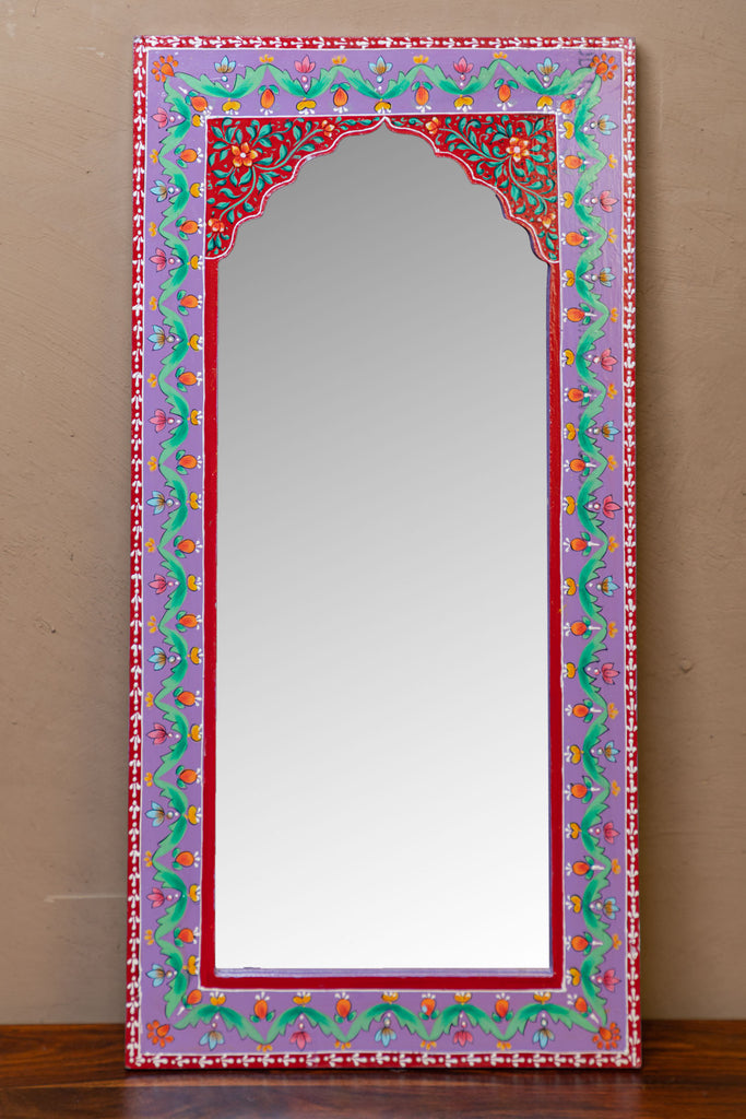 Lilac Mandir Wooden Mirror with Mehandi Work