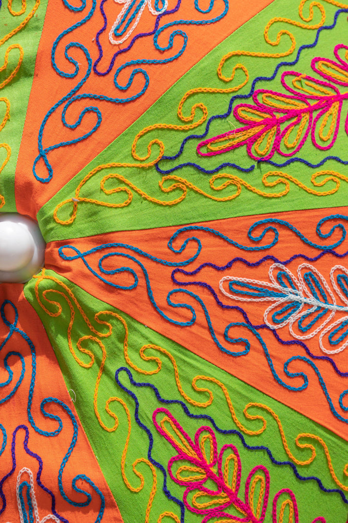 Orange & Green Hand Embroidered Garden Umbrella