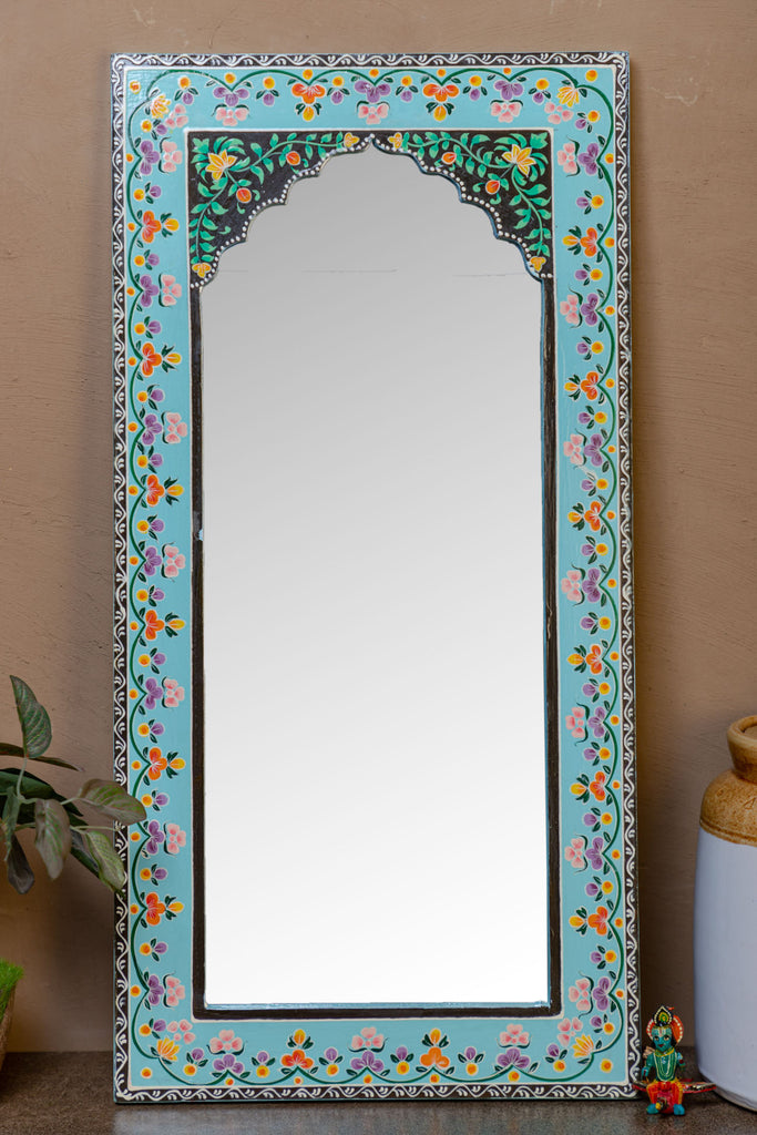 Aqua Mandir Wooden Mirror with Mehandi Work