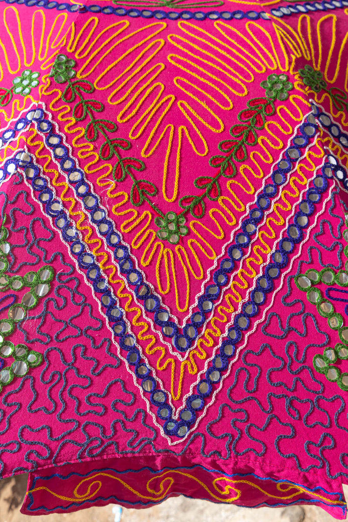 Pink & Red Hand Embroidered Cotton Garden Umbrella