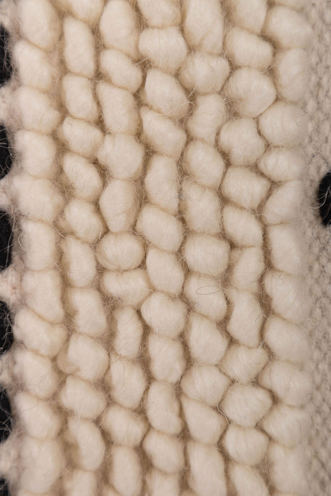 Beige Wool & Cotton Rug with Zigzag & Diamond Bobbles