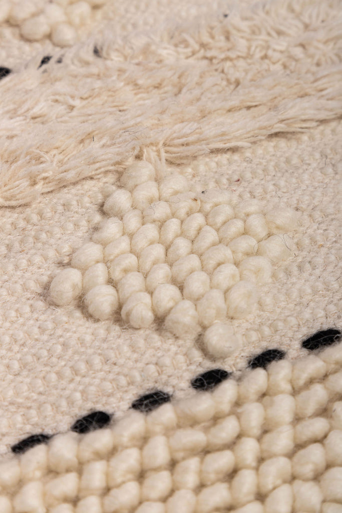 Beige Wool & Cotton Rug with Zigzag & Diamond Bobbles