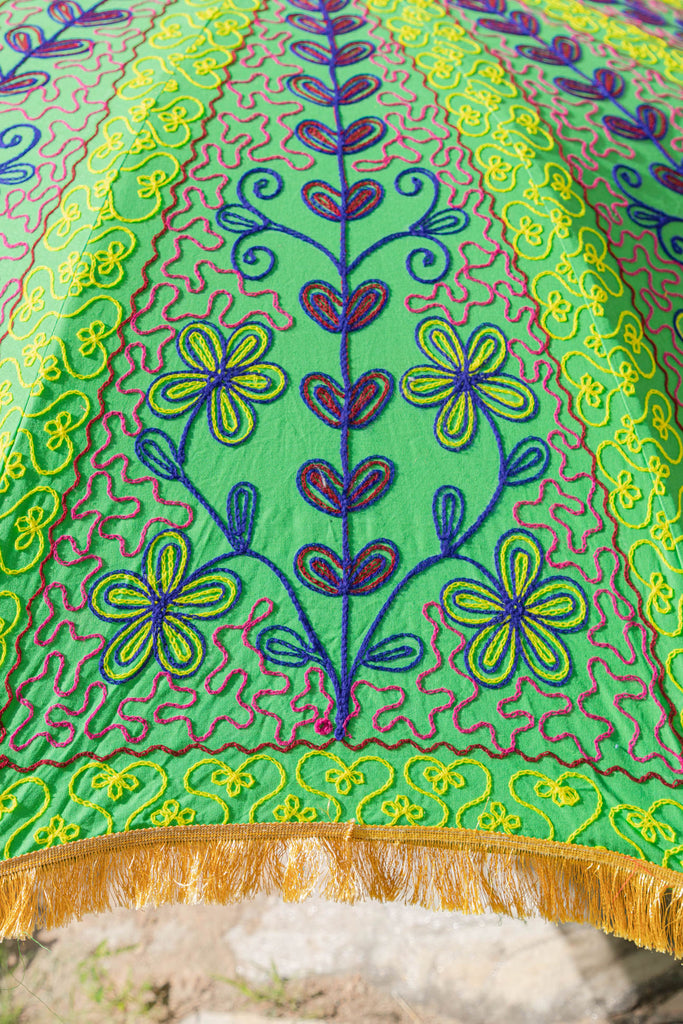 Green Hand Embroidered Cotton Garden Umbrella