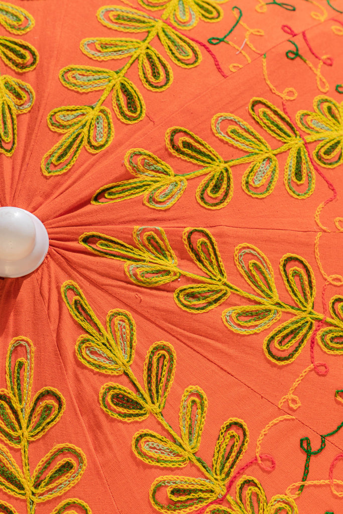 Orange Hand Embroidered Cotton Garden Umbrella