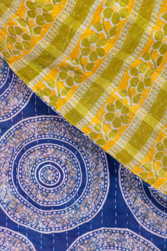 Yellow-Blue Vintage Kantha Throw