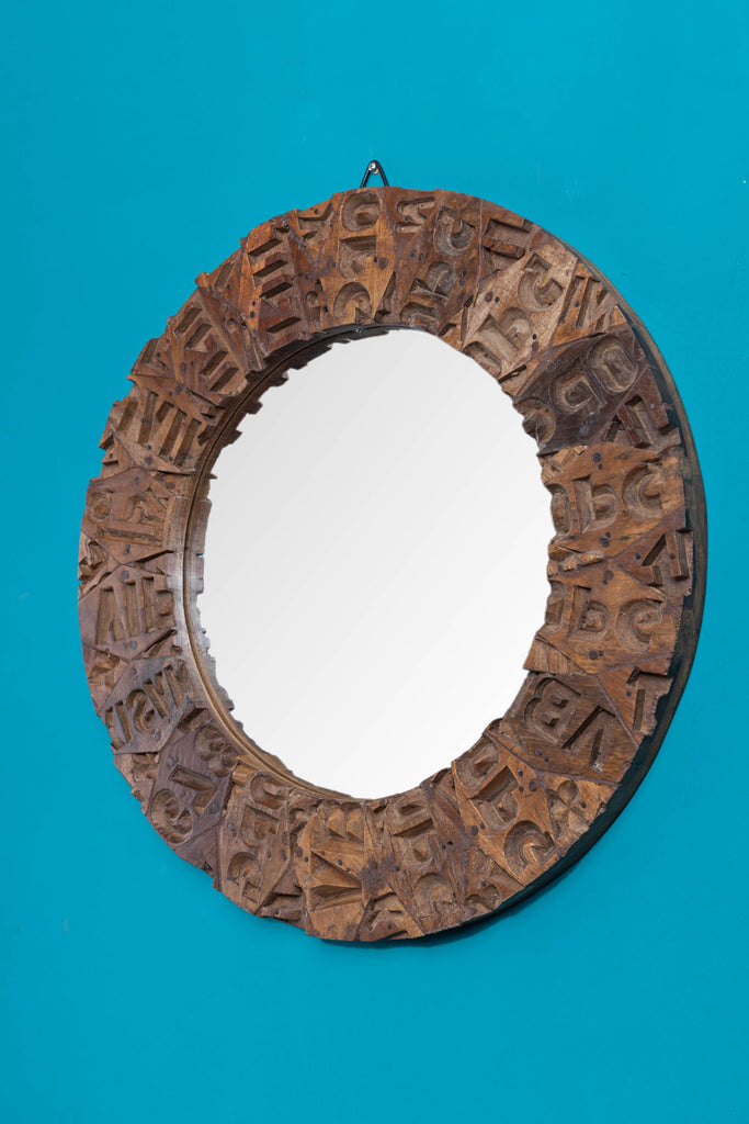 Brown Reclaimed Wooden Round Mirror