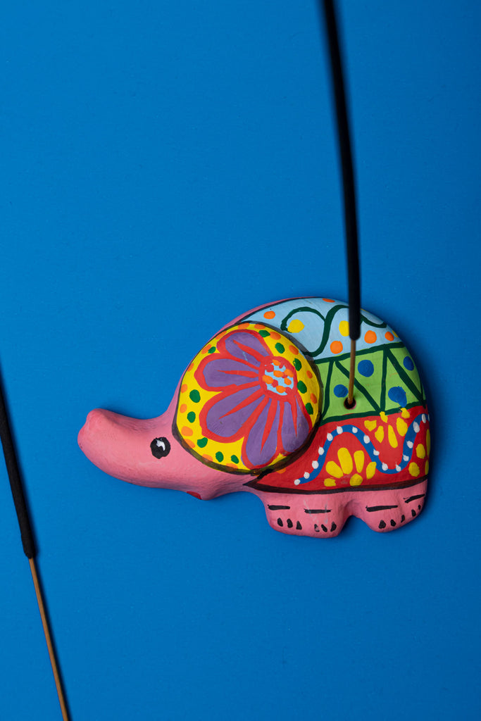 Pink Hand Painted Rangoli Clay Elephant Ash Catcher | Birch&Yarn