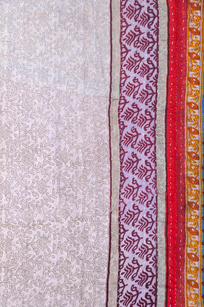 White-Lavender Vintage Kantha Throw