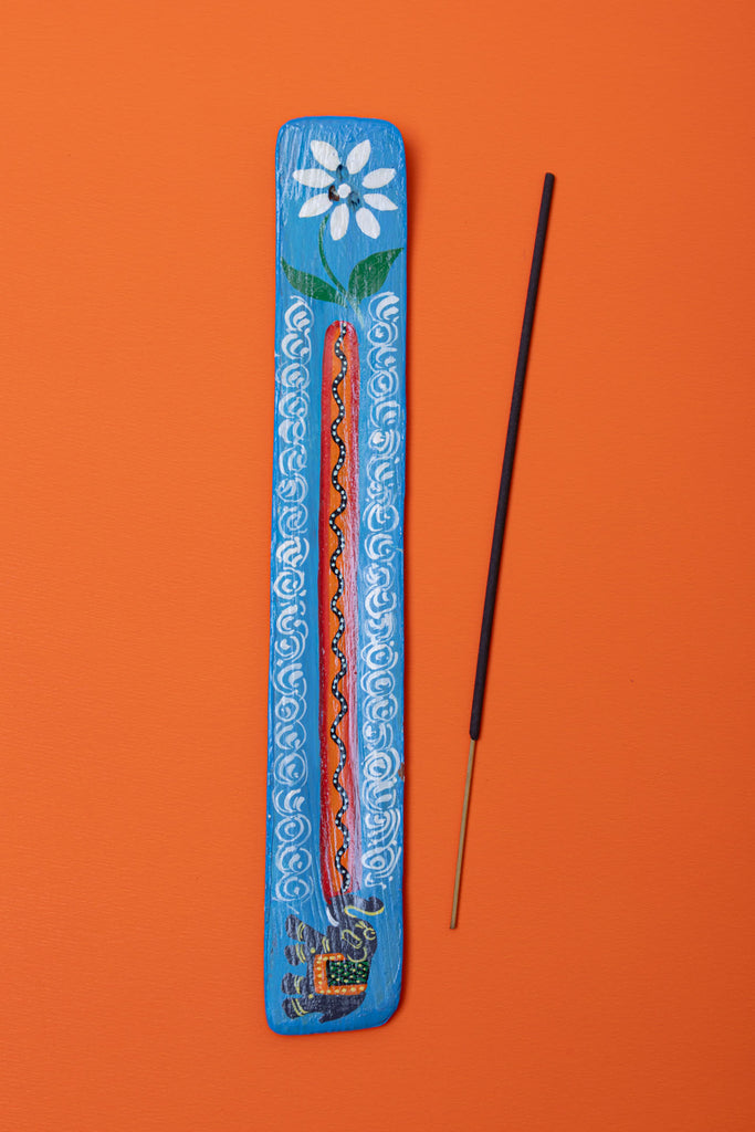Elephant Blue Hand Painted Wooden Incense Holder | Birch&Yarn