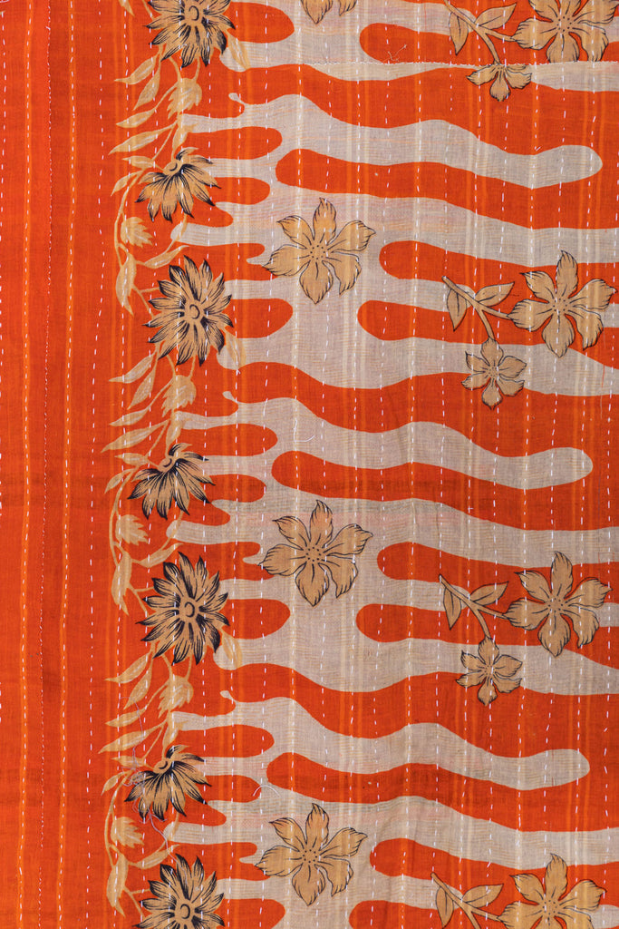 Orange Striped Vintage Kantha Throw