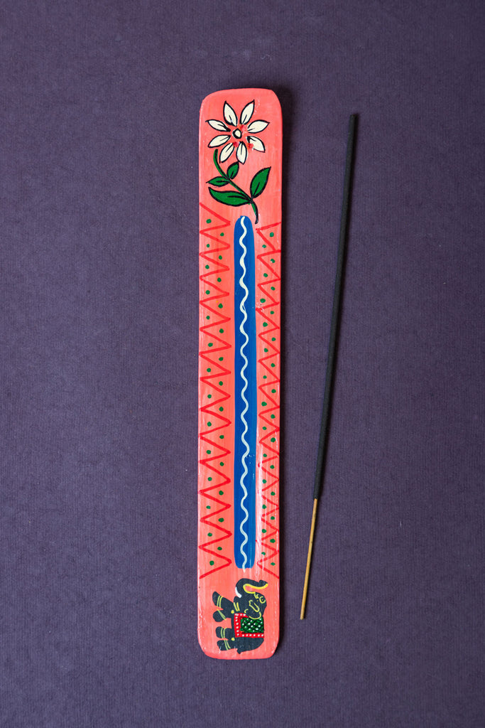 Hand Painted Elephant Pink Wooden Incense Holder | Birch&Yarn.