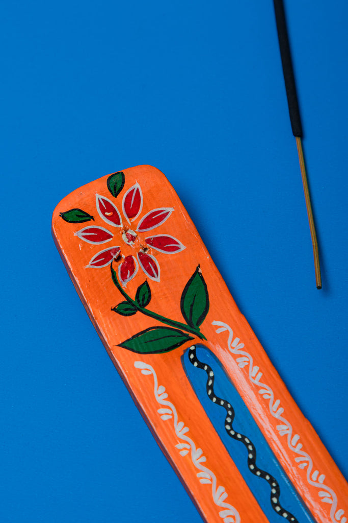 Hand Painted Om Orange Wooden Incense Holder | Birch&Yarn