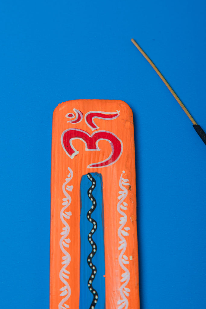 Hand Painted Om Orange Wooden Incense Holder | Birch&Yarn