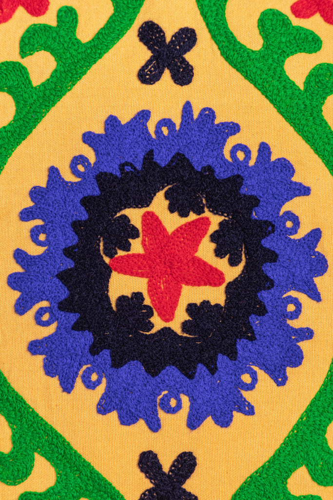 Kalamkari Hand Embroidered Mustard Cushion Cover