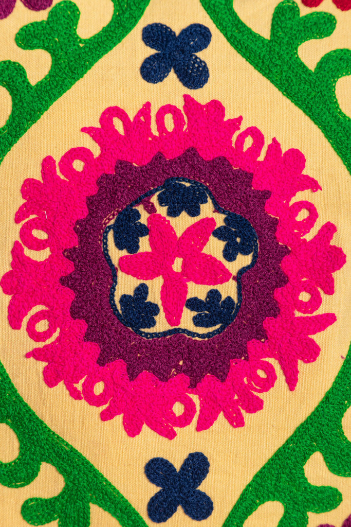 Hand Embroidered Kalamkari Cream Cotton Cushion Cover | Birch&Yarn