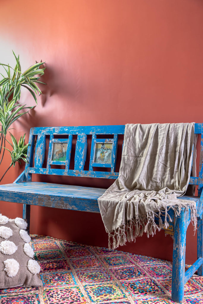Blue Vintage Bench with Indian Paintings