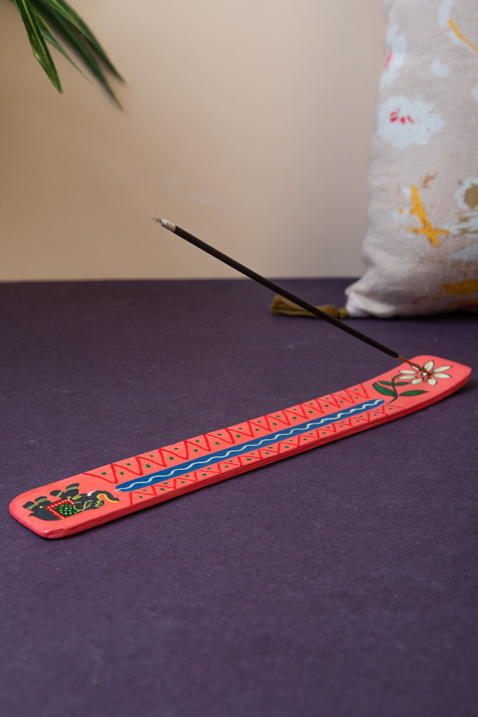 Hand Painted Elephant Pink Wooden Incense Holder | Birch&Yarn.