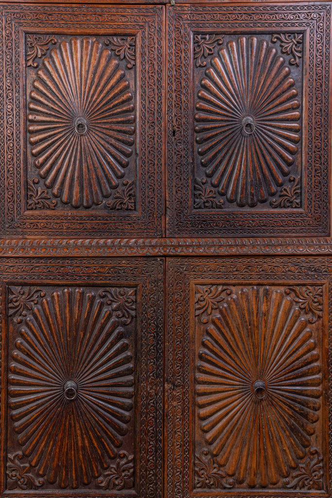 Vintage Two Part Cupboard with Carved Pattern