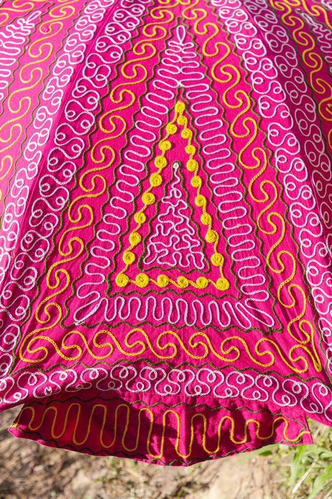 Pink & Yellow Hand Embroidered Garden Umbrella