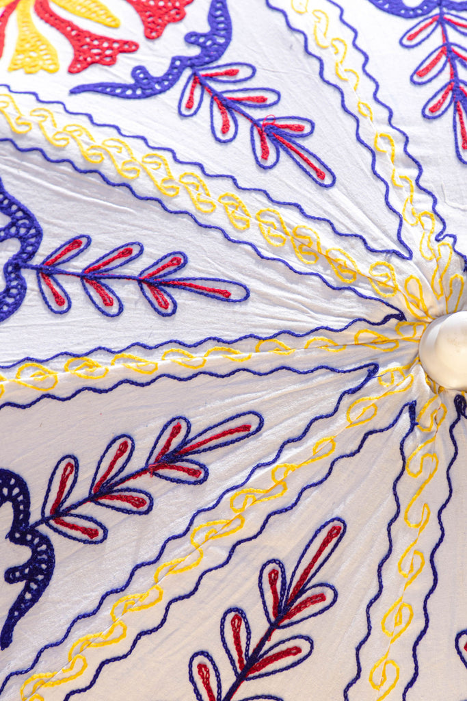 White Hand Embroidered Cotton Garden Umbrella