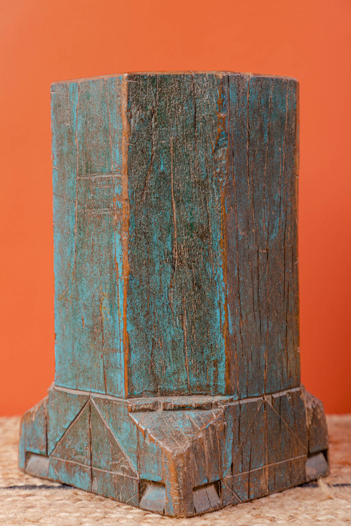 Rustic Green Blue Vintage wooden Candle Stand
