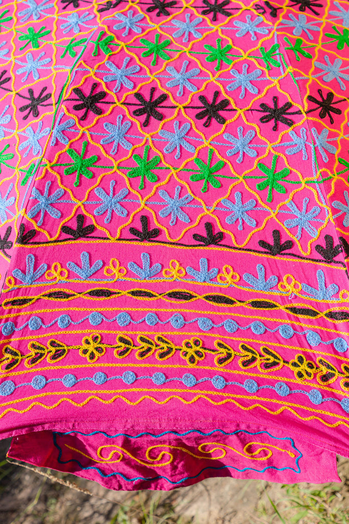 Pink Hand Embroidered Cotton Garden Umbrella