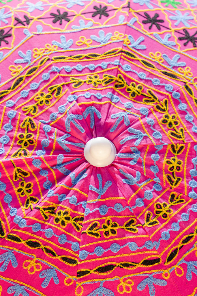 Pink Hand Embroidered Cotton Garden Umbrella