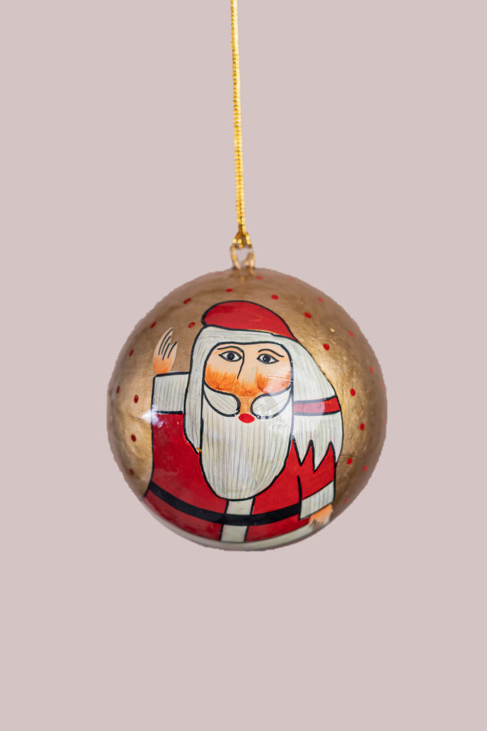 Hand Painted Golden Christmas Bauble With Santa | Birch&Yarn