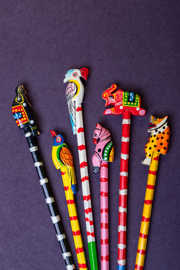 Animal Shaped Colourful Top Pencils - Set of Six