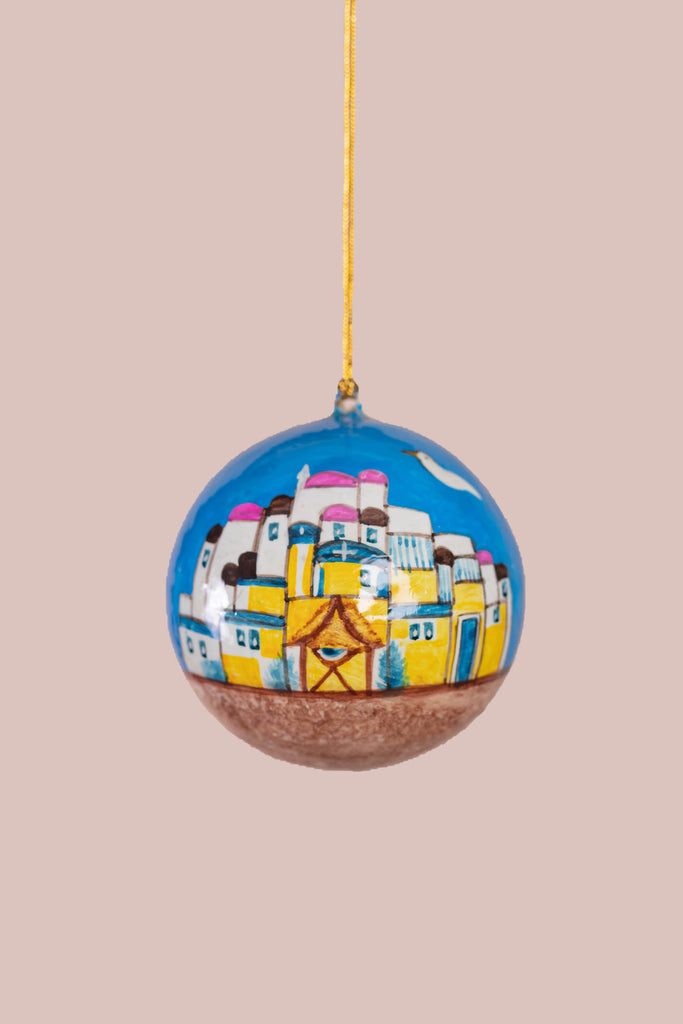 Hand Painted City Of Dreams Blue Christmas Bauble | Birch&Yarn