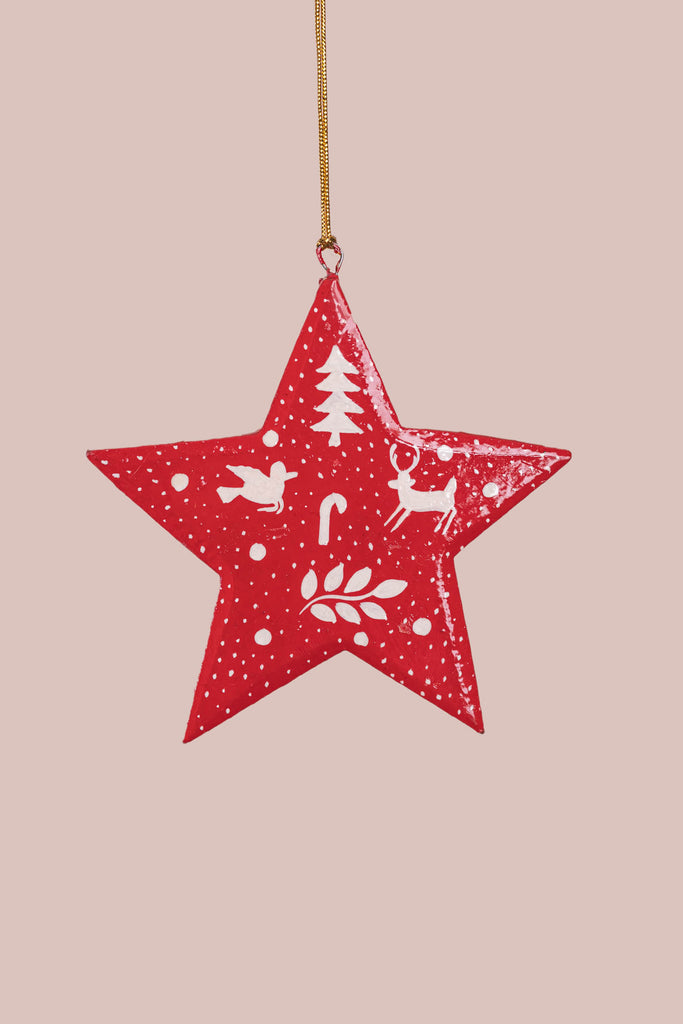 Hand Painted Elements Red Christmas Hanging Star | Birch&Yarn