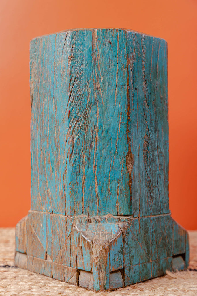 Rustic Blue Vintage Pillar Candle Stand